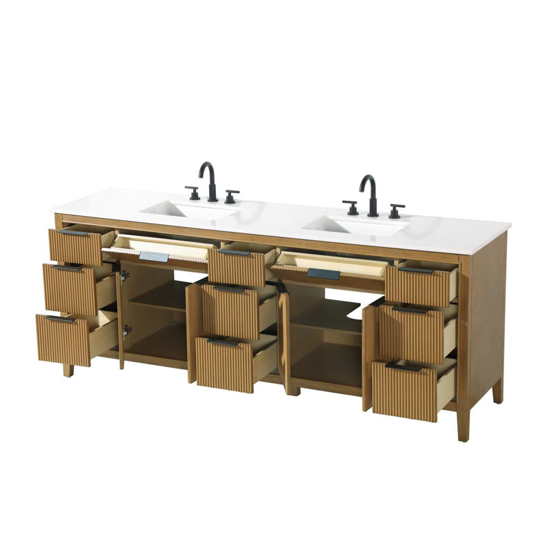 Meuble-lavabo double 84 po en teck miel, Miel et teck
