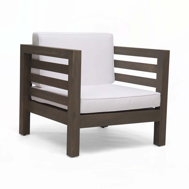 Fauteuil de patio d'extérieur avec coussins, Blanc, Gris