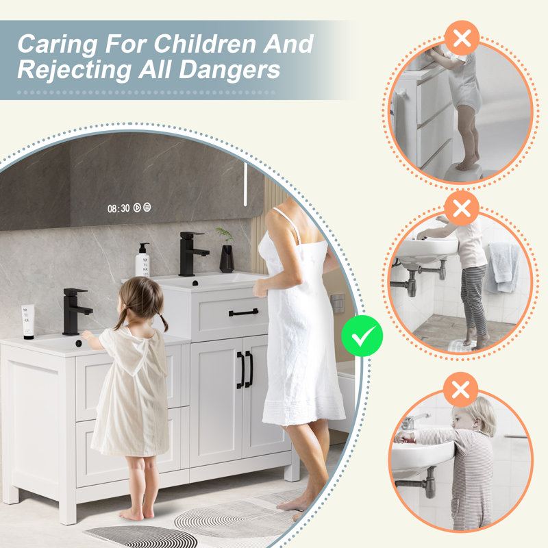 Wimer 48" Double Sink Bathroom Vanity Set With Two Separated 24" Ceramic Tops, Two Different Height