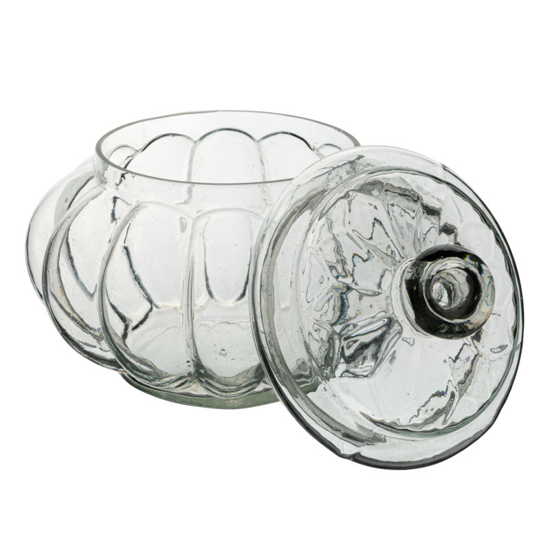 Pot en verre nervuré avec couvercle, 6.25" D x 6.25" H