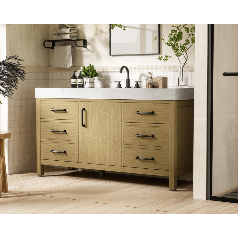 Meuble-lavabo simple 60 po_Traditional_VF60660, Brun miel