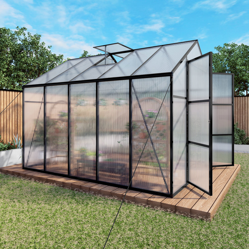 8X10 FT Polycarbonate Walk-In Greenhouse, Aluminum Frame, 10.1' H x 8.1' W x 7.8' D