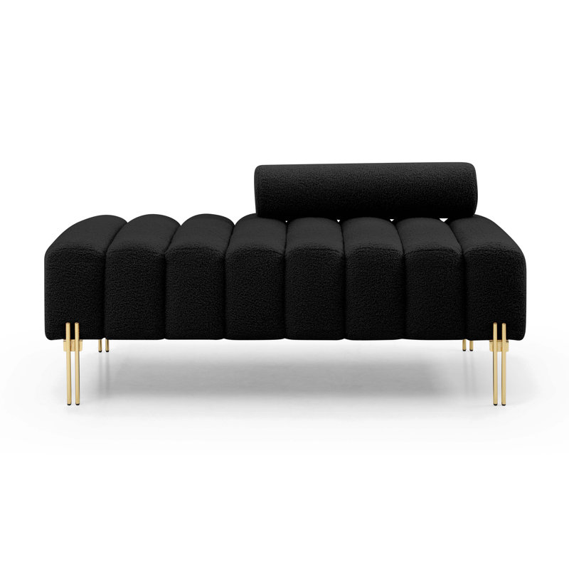 Makari 53.2" Wide Sherpa Fabric Rectangle Standard  Ottoman, Black