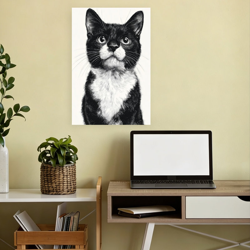 Art mural contemporain chat curieux, 18" H x 12" W
