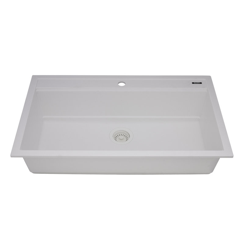 33.87'' L Drop-In Double Bowl Granite Kitchen Sink, Warm White
