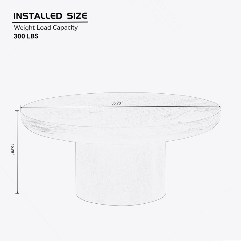 Table basse ronde 35,98 pouces avec pieds cylindriques et plateau de table en placage de bois
