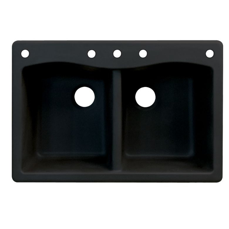 Aversa 33'' L Double Bowl Granite Kitchen Sink, Black, 5 hole