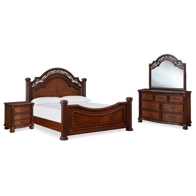 Grand lit à affiche, commode, miroir et table de chevet Lavinton