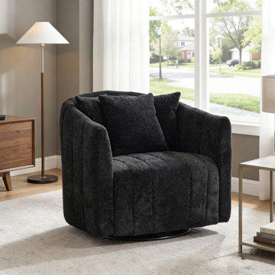 39" W Modern Swivel Barrel Chair, Upholstered Reading Sofa Chair With Pillows