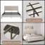 Très grande base de lit plateforme tapissier en métal très grand - Beige gris délavé, assemblage robuste et facile, pas besoin de sommier tapissier