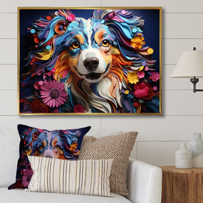 Chien berger australien Allure II, L 40 po x H 30 po x P 1,5 po, Cadre flottant doré