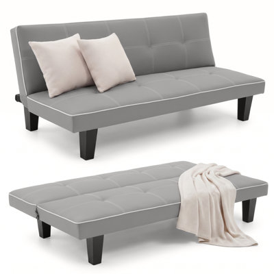 68.5'' Convertible Futon Sofa Bed, PU Leather Adjustable Sleeper Couch with Solid Wood Frame