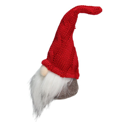 7.5" Gray Gnome with Red Knit Hat Christmas Decoration