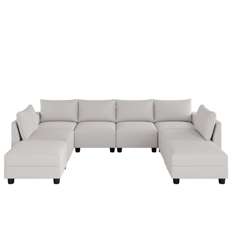 [Nouveau] Canapé modulaire en forme de U moderne à 8 places avec canapé en lin blanc et fauteuil