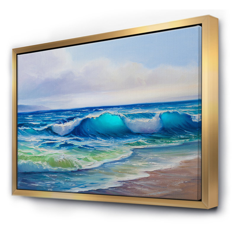 Paysage marin avec lumière du soleil attrapant une vague - reproduction d'art sur toile, H 24 po x l 32 po x P 1 po