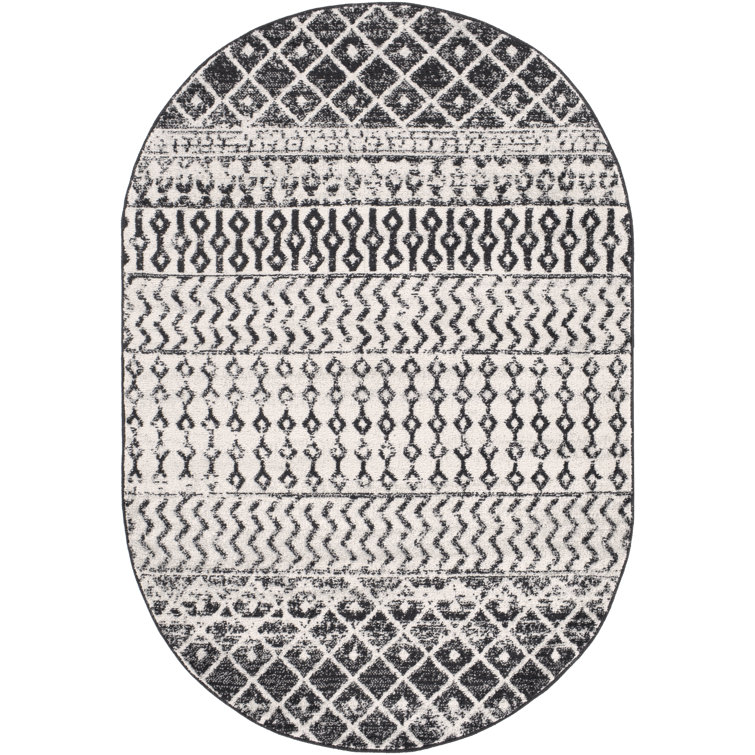 Lashavia Machine Woven Ivory/Dark Charcoal Area Rug