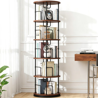 Bibliothèque pivotante à 5 niveaux, tablette pivotante à 360° avec cadre en métal, étagère de rangement haute et étroite, adaptée au salon, à la chambre et au bureau.