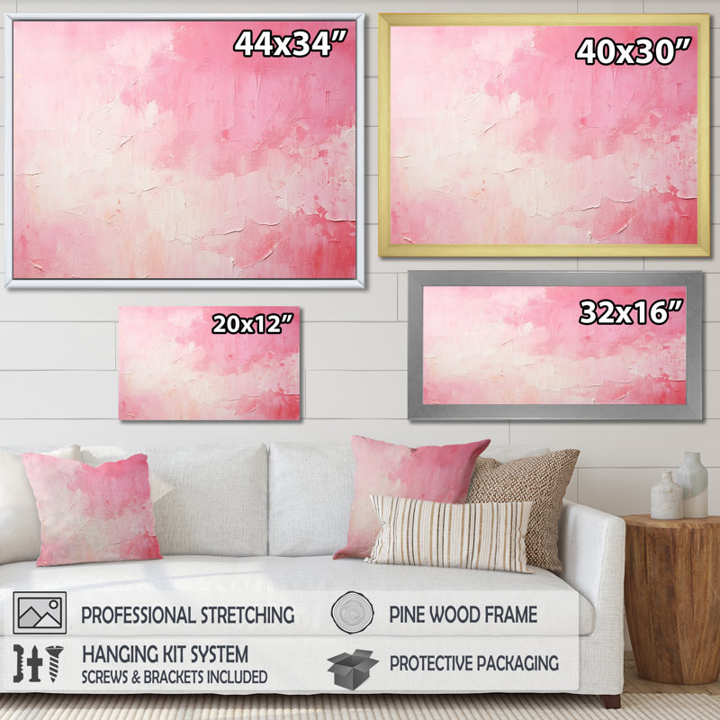 Or et rose, rivière abstraite minimale IV - Fuschia, art mural, H 12 po x l 20 po x P 1 po, Toile tendue