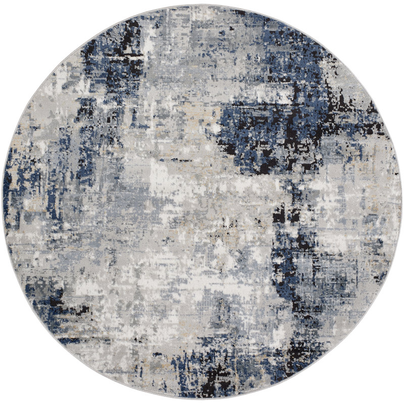 Cosey Abstract Navy/Gray Area Rug, Round 7'10"