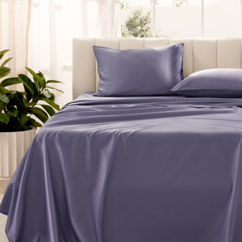 400 Thread Count Sateen Sheet Set, King Sheet Set with 2 Pillowcases, Dusty Purple