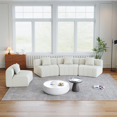 Chenille Curved Sectional Sofa With 4 Pillows