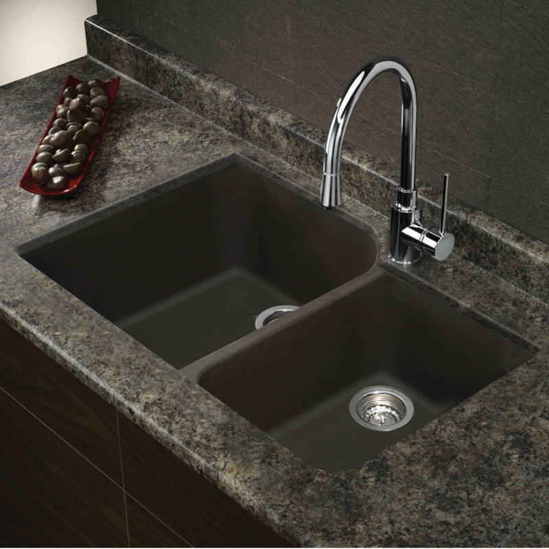 Évier de cuisine en granite double offset l 31 po x l 20 po Radius, Espresso