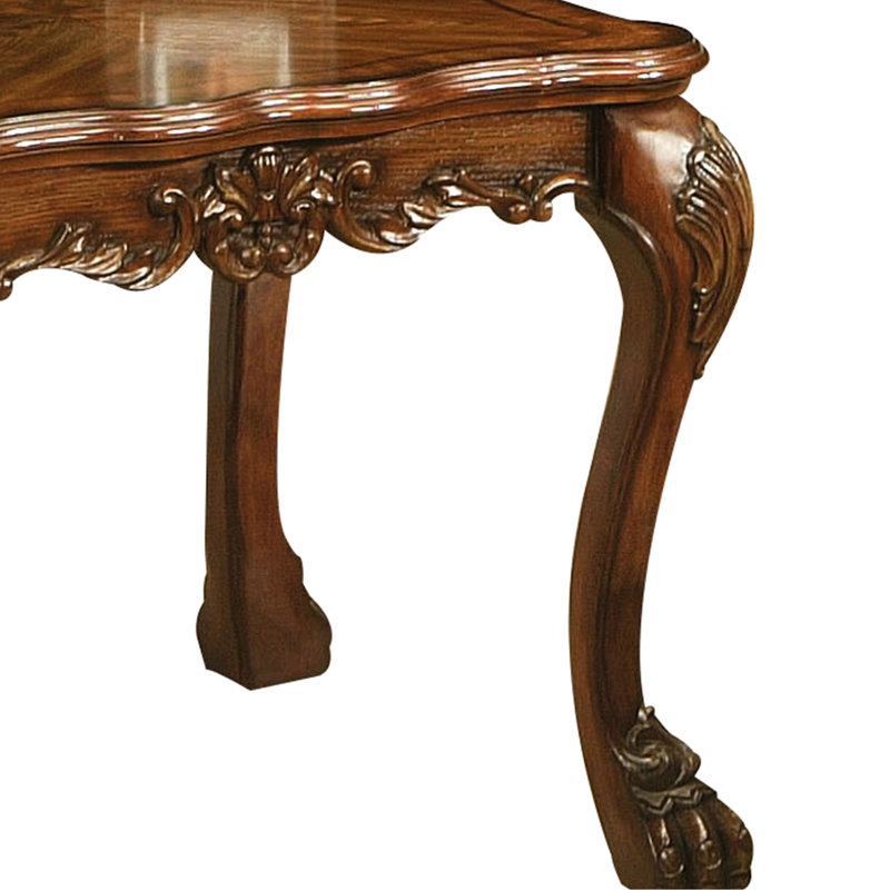Table de bout carrée en chêne cerisier traditionnel, pieds à griffes, fabrication de table festonnée, détails floraux, plateau d'amplification rustique, détails,