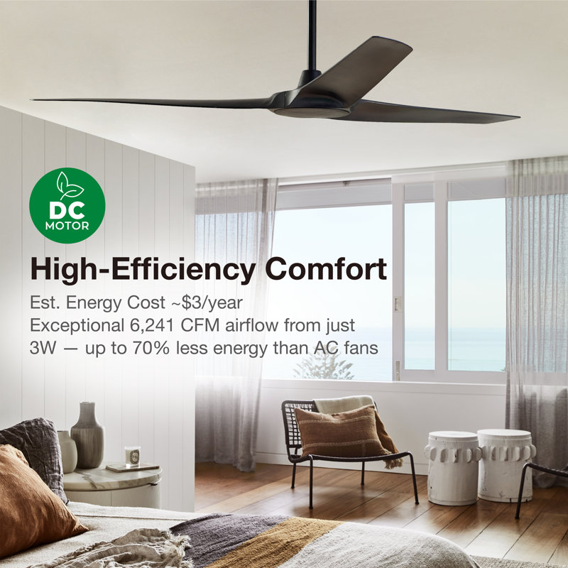 Abyss 56in 3-Blades Indoor/Outdoor Ceiling Fan with Remote Control, Black, Black