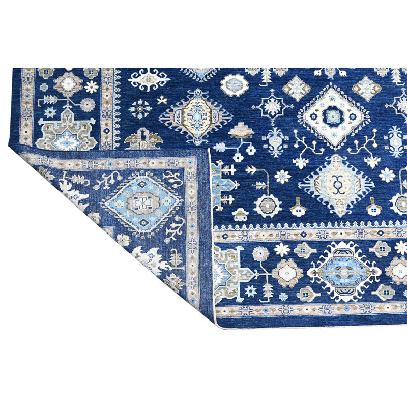 Hand Knotted Wool Area Rug in Blue