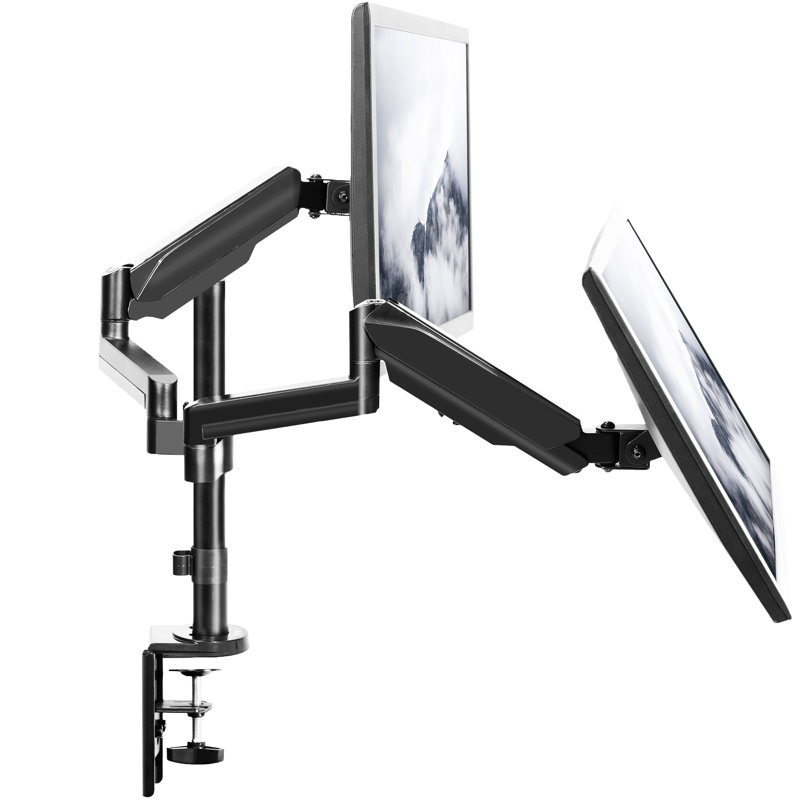 Black Adjustable Dual Arm Steel Desk Mount for 17"-32" Monitors
