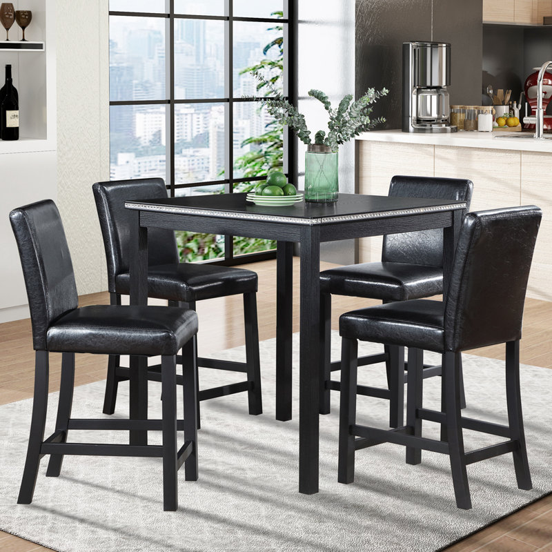 Ensemble de table 5 pièces à hauteur de comptoir avec table carrée et 4 chaises rembourrées