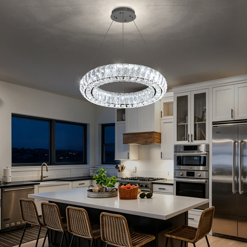 Luminaires modernes en cristal avec anneaux, 1 anneau 16 po, Noir