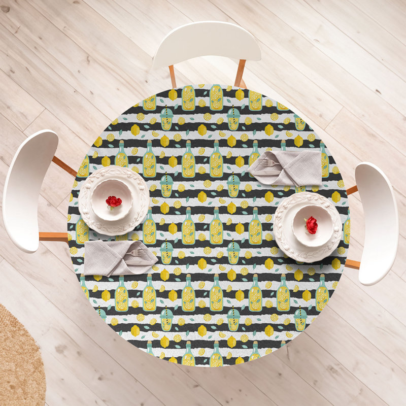 Ambesonne Lemonade Fitted Round TableclDark Grey White 88088