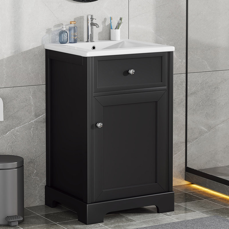 Meuble-lavabo de salle de bain avec lavabo, armoire de salle de bain avec porte à fermeture douce, support de rangement et tablette réglable