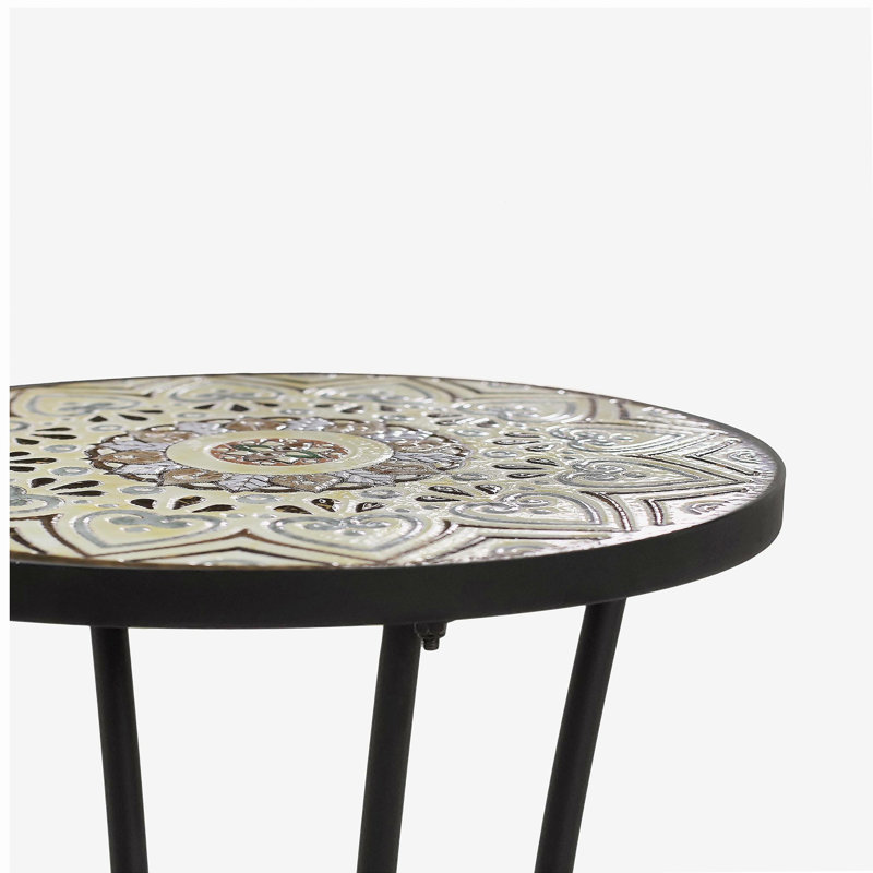 Patio Side Table with Shelf,Brown+Black