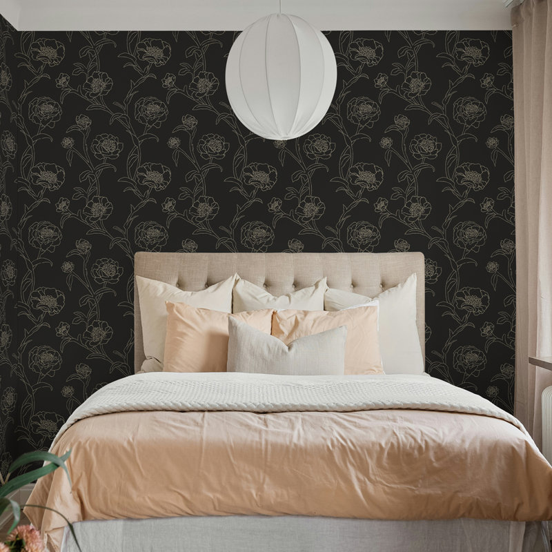 Marlee 33' L x 20.5" W Textured Peel and Stick Wallpaper Roll, 16.5" L x 20.5" W, Black/Gold