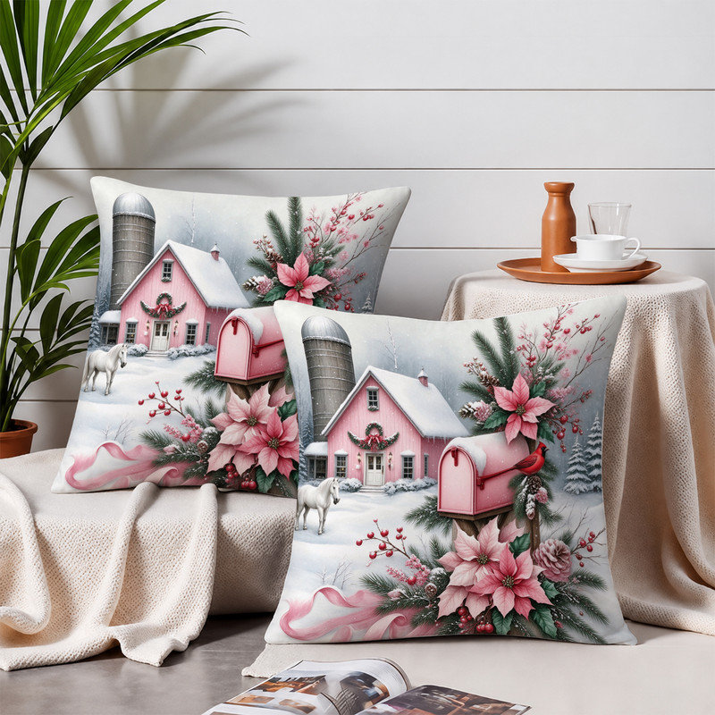 Polyester Pillowcase, Boîte aux lettres grange rose et blanche