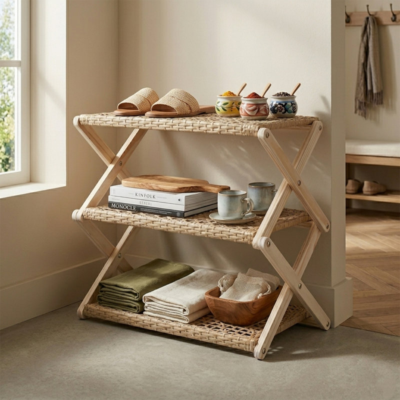 Étagère de rangement en osier pliable Turin, Motif croisé