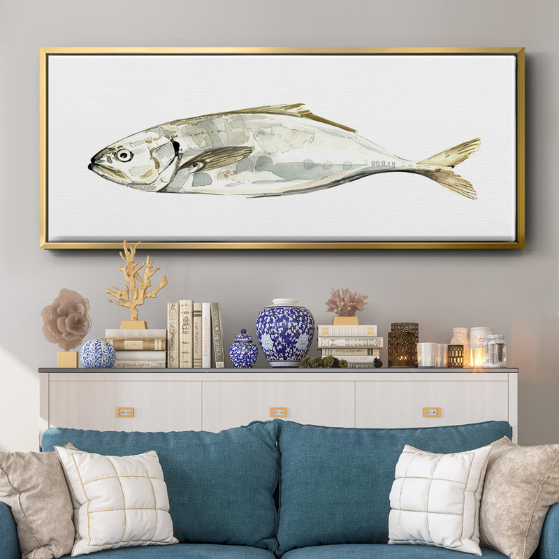 Silver Fish IV- Framed Canvas, 24" H x 60" W
