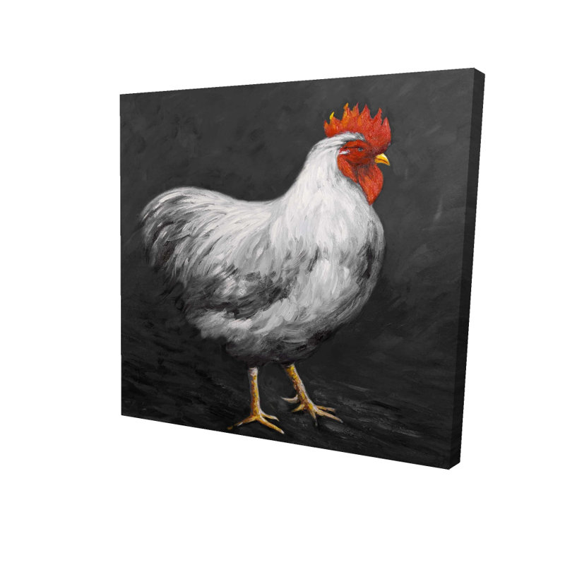 Grey rooster 2 - 24"x36" Framed canvas, 36" H x 24" W, Black Framed Canvas
