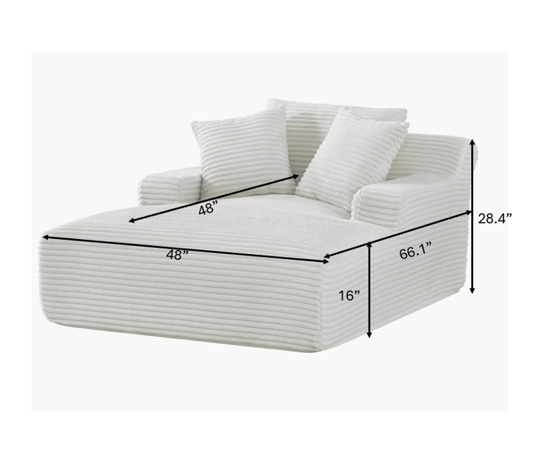 Méridienne surdimensionnée en velours côtelé avec coussin Cloudline, ivoire Cloudline, Ivory, Ivory