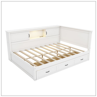 Sonas Partially Enclosed Corner Daybed With Bookcase Reading Light, USB Port, 3 Underbed Storage Drawers