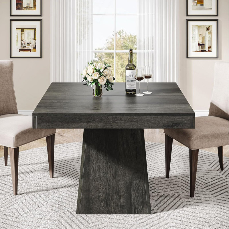 Table de salle à manger de 31,5 po pour 4 personnes, petite table de cuisine de ferme avec plateau en bois épais et base piédestal robuste, table de salle à manger compacte pour appartement, salle à manger, coin-repas, finition grise (table seulement)