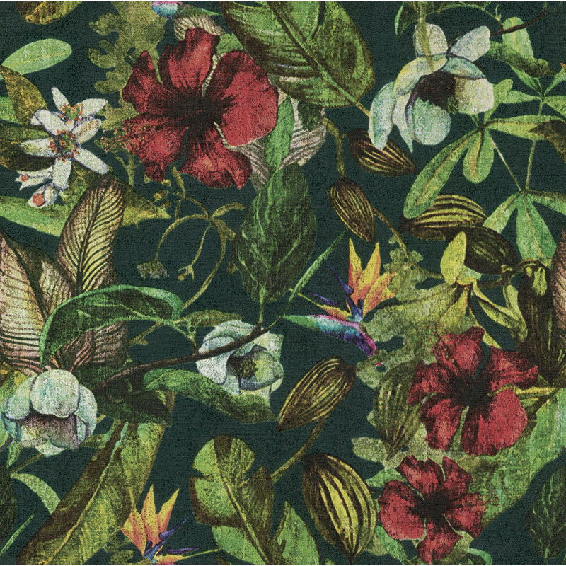 Malge Non-Pasted Vinyl Floral Wallpaper Roll, Red/Green