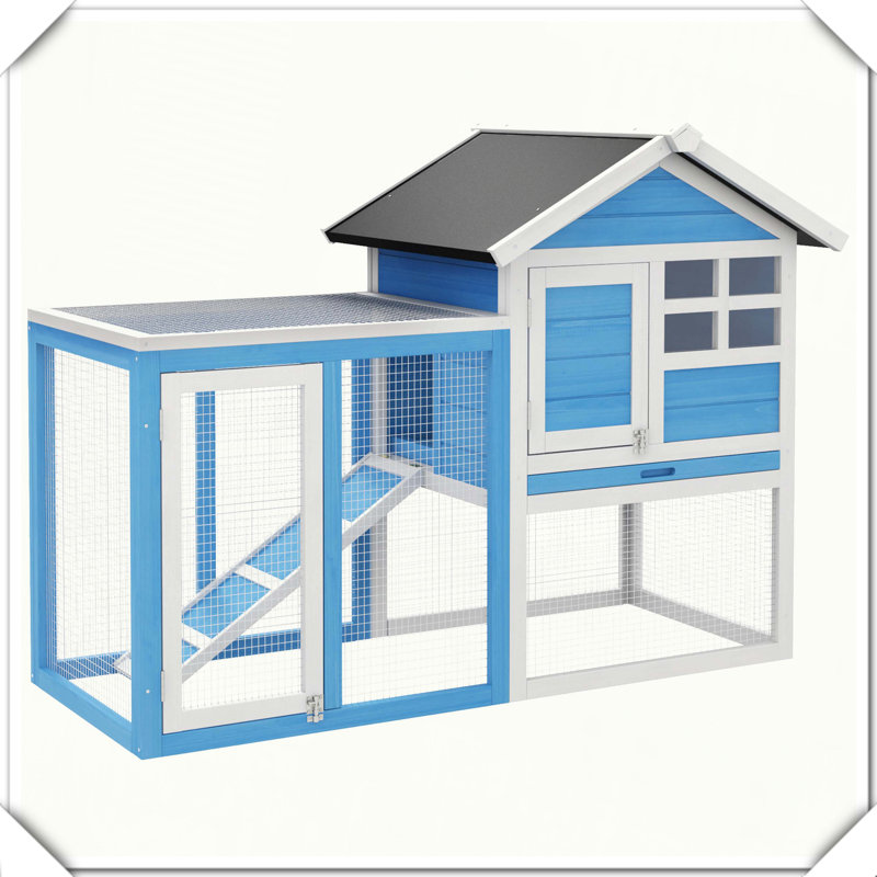 Cage à lapins en bois avec toit imperméable, Bleu