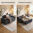 65" Convertible Sleeper Sofa With Pull-Out Bed, Loveseat Sofa Bed with Adjustable Backrest & 360° Swivel Side Table, Black-821232062