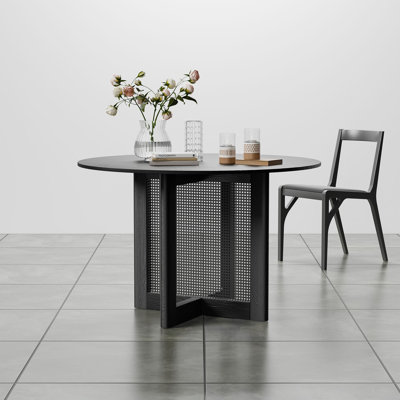 Round Solid Wood Dining Table with Rattan Pedestal
