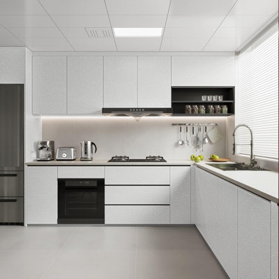 White Peel And Stick Wallpaper With Tools Kit | Textured Contact Paper | Self-Adhesive Removable Wall Covering For Cabinets, Furniture & Smooth Surfaces