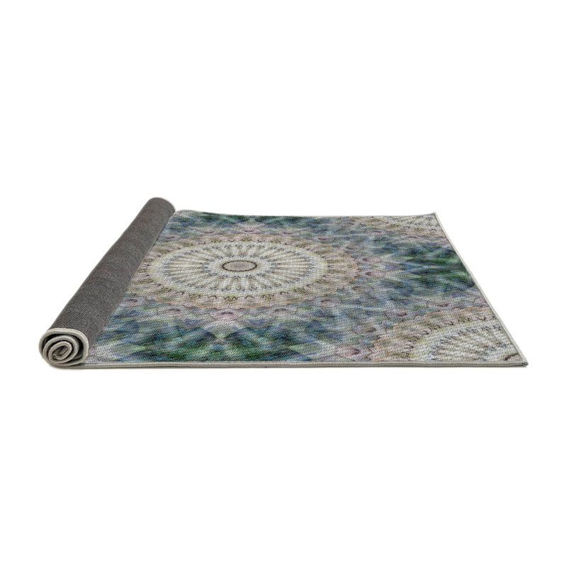Tapis vert/blanc tissé à la machine, Rond 8 pi