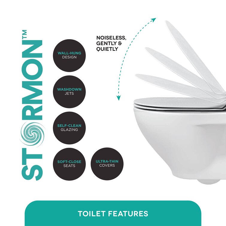 In-Wall toilet Combo Set - Toilet Bowl With Soft-Close Seat, Wall Hung Tank  And Carrier System, Push Buttons Included